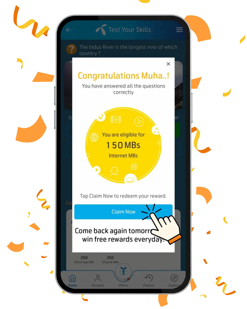 Step 3: My Telenor app claim reward screen showing 150 MBs – Reward of Telenor Answers Today